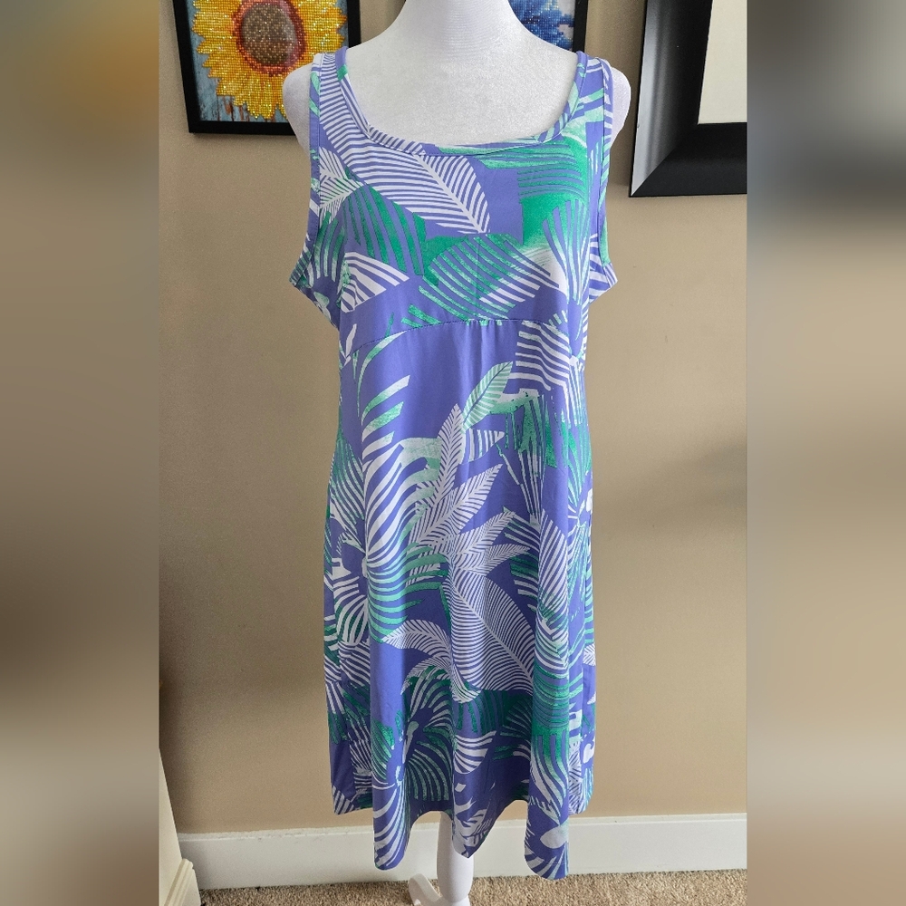 Sleeveless Purple Tropical-Print Midi Dress